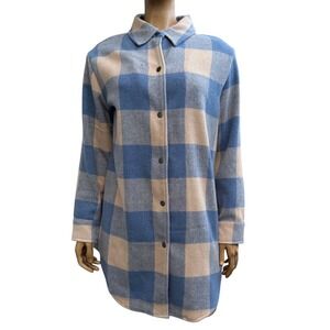 Design Lab Lord + Taylor Shacket Blue Tan Check Plaid Shirt Jacket Cabincore M